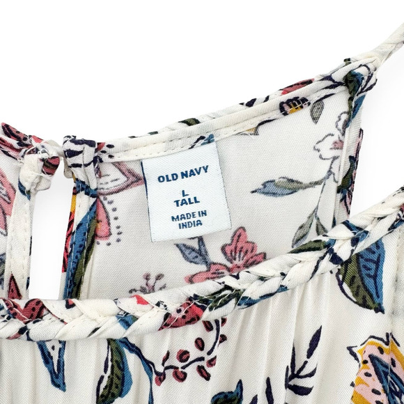 Old Navy Floral Waist Defined Braided Strap Maxi Dress Women's Large Tall White - Picture 5 of 12